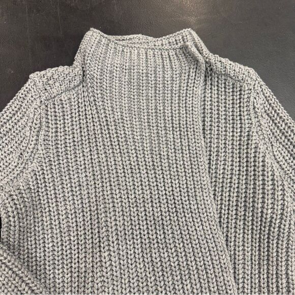 Lou and Grey A line crossover side mock neck chunky knit grey swing cardigan - Picture 2 of 8